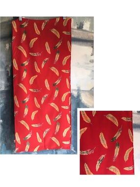 Vintage Charlotte Sparre Red Feather Print Scarf 100% Silk Hand Rolled Edges